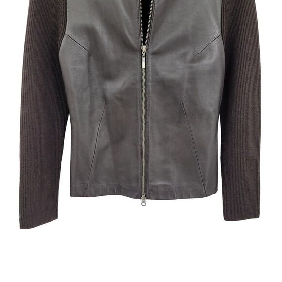 Vintage 80's Classiques Entier Jacket Leather Merino Wool Ribbed Zip Up Brown XS - Picture 6 of 12